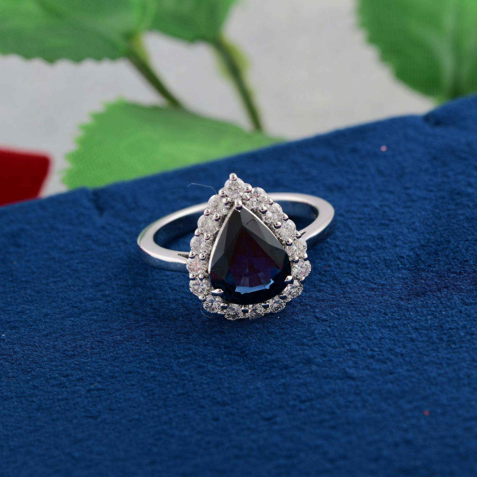 For Sale:  Pear Blue Sapphire Gemstone Cocktail Ring Diamond 18 Karat White Gold Jewelry 4