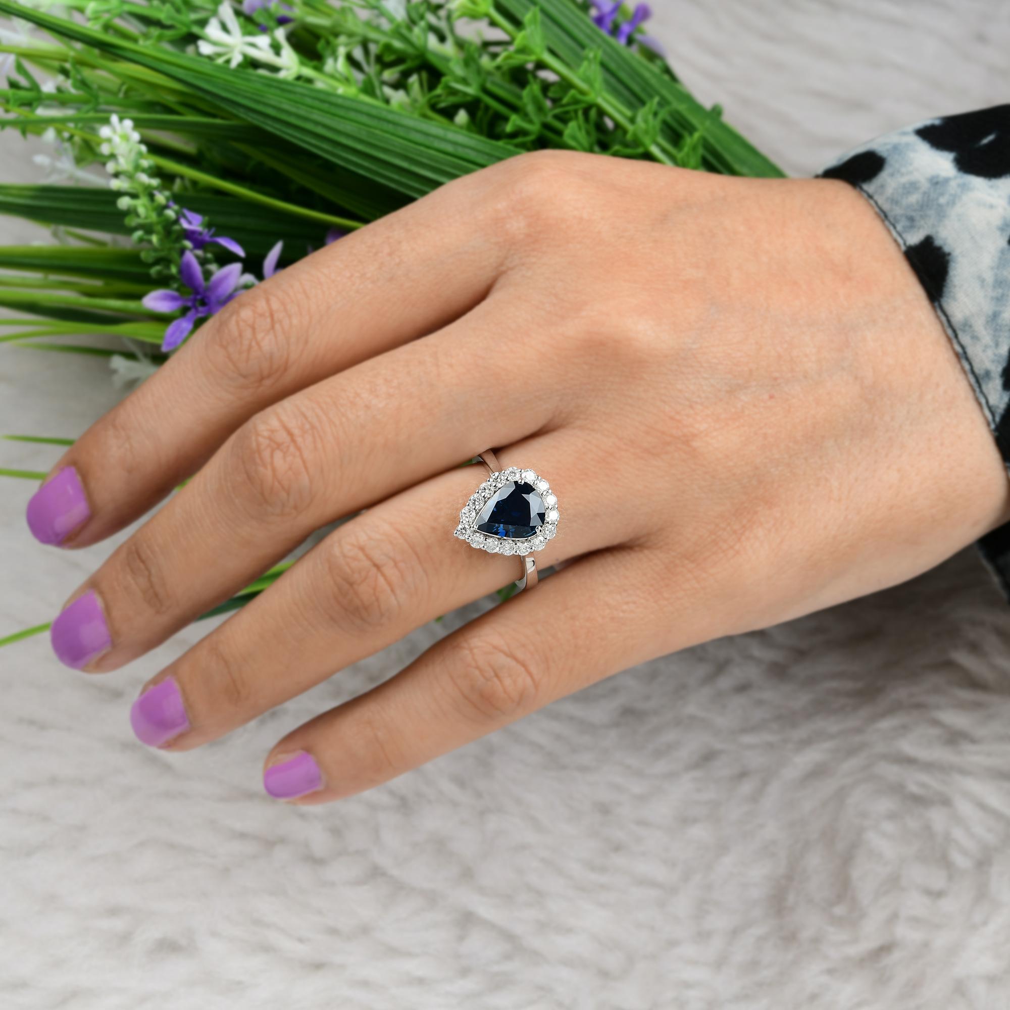 For Sale:  Pear Blue Sapphire Gemstone Cocktail Ring Diamond 18 Karat White Gold Jewelry 5
