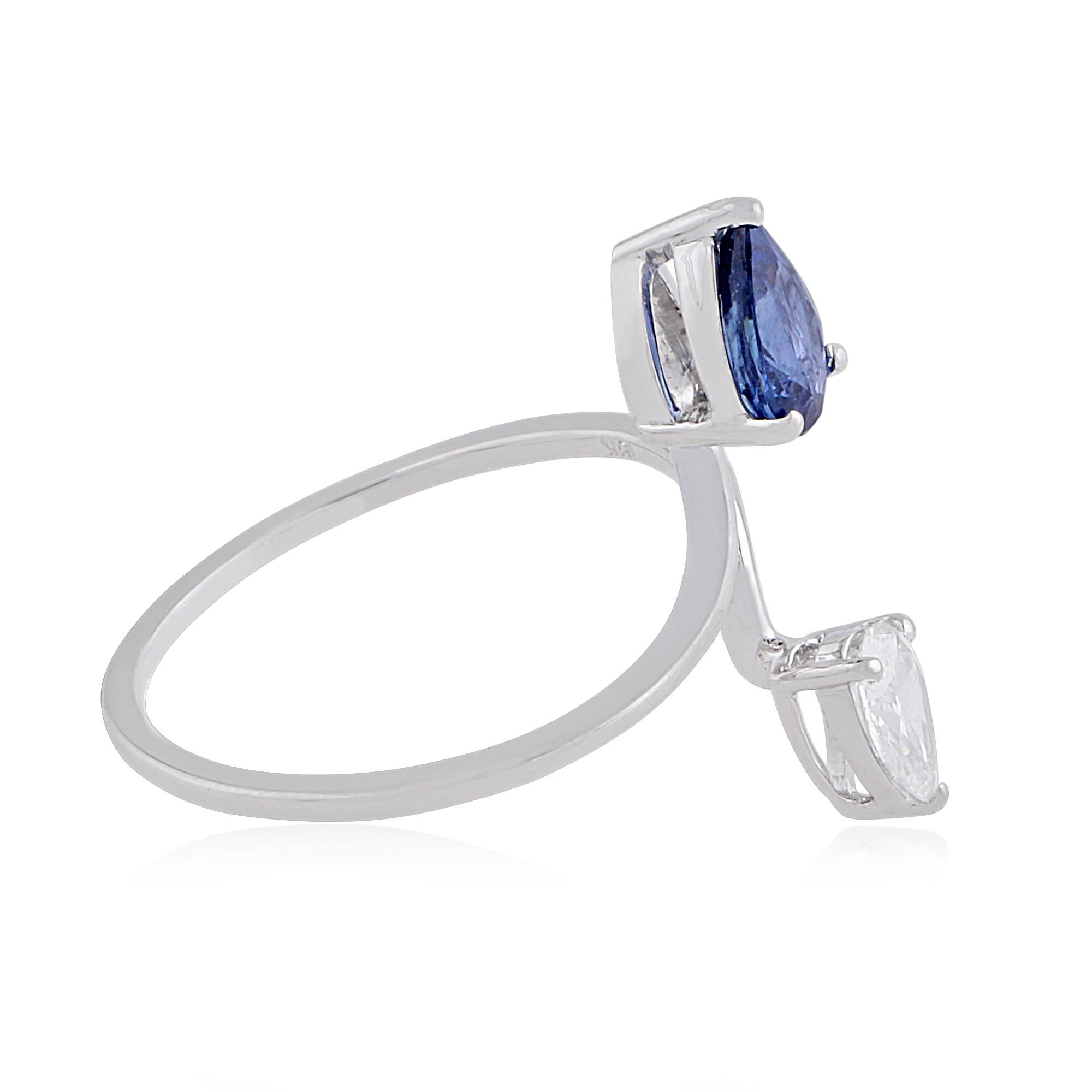 En vente :  Bague manchette en or blanc 18 carats avec saphir bleu en forme de poire et diamant 2