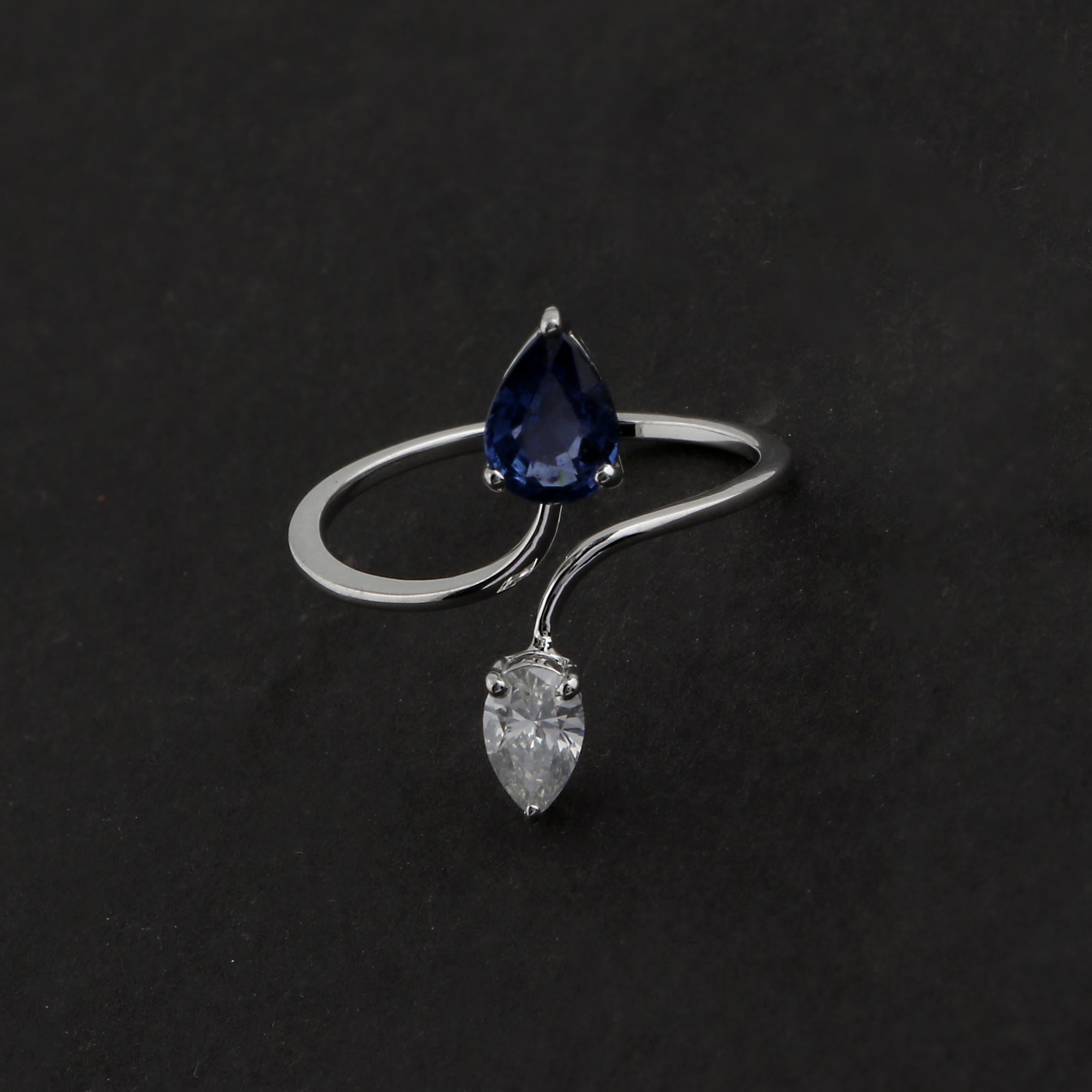 En vente :  Bague manchette en or blanc 18 carats avec saphir bleu en forme de poire et diamant 3