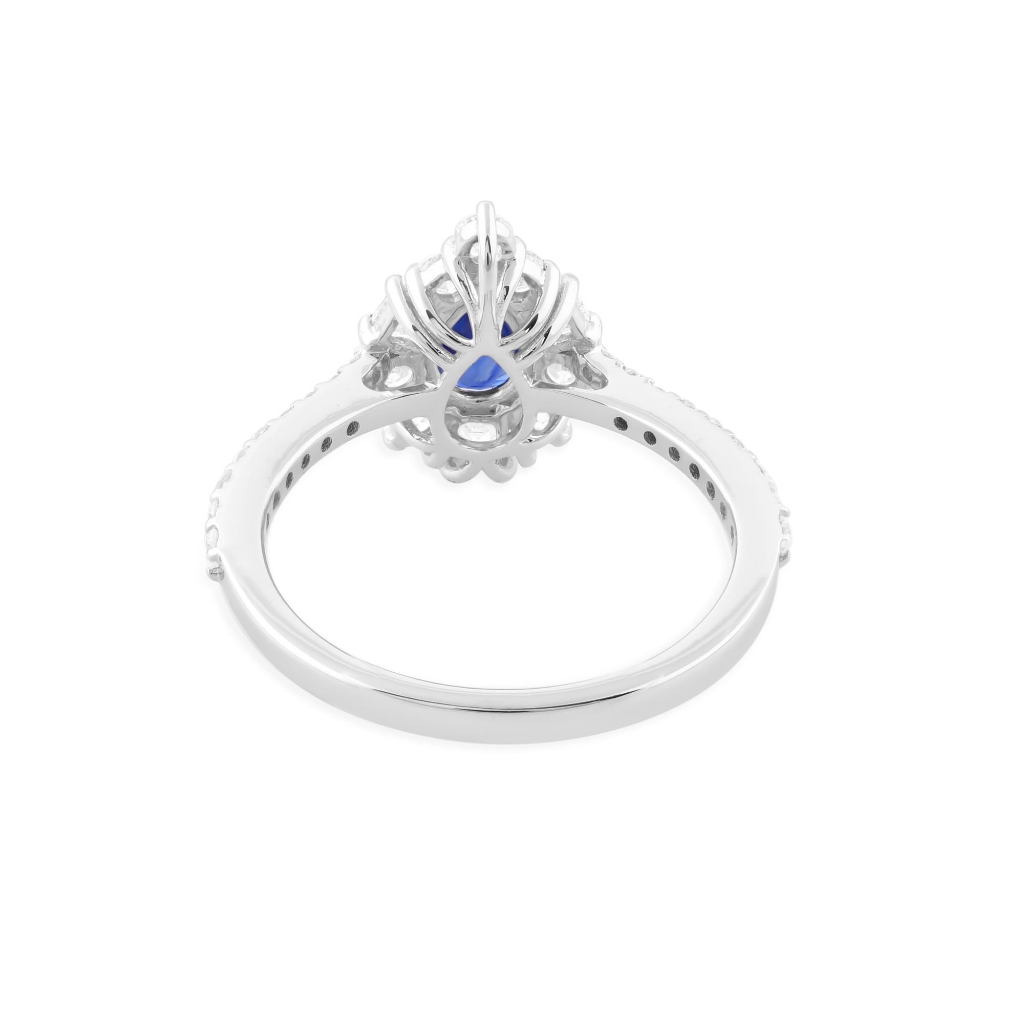 Pear Cut Pear Blue Sapphire Gemstone Ring Diamond 18 Karat White Gold Handmade Jewelry For Sale
