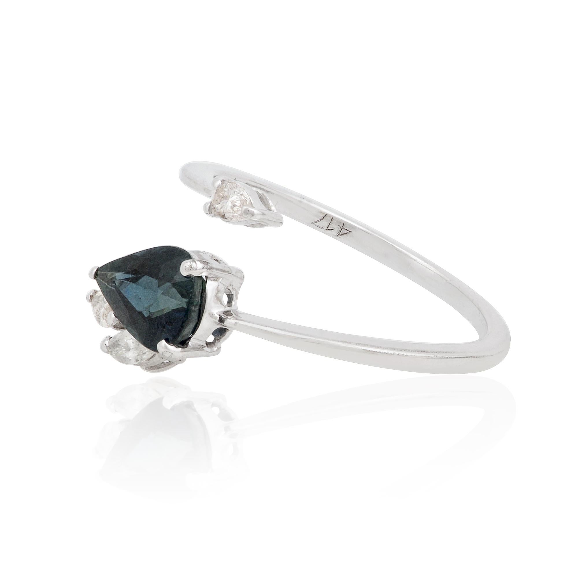 For Sale:  Pear Blue Sapphire Gemstone Wrap Ring Pear Marquise Diamond 10 Karat White Gold 2