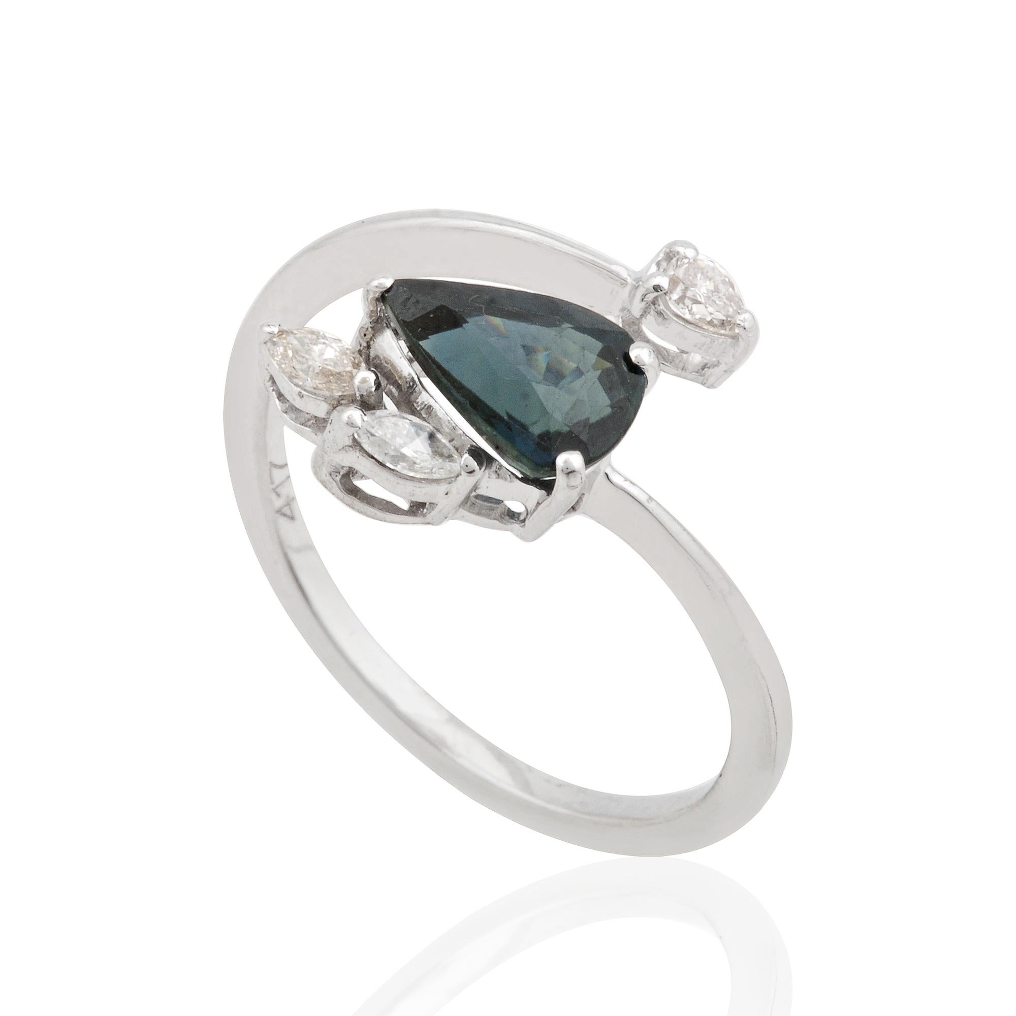 For Sale:  Pear Blue Sapphire Gemstone Wrap Ring Pear Marquise Diamond 10 Karat White Gold 5