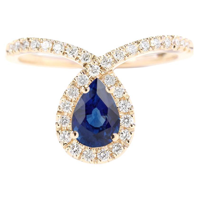 Pear Blue Sapphire & Loop Diamond Halo Unique Engagement Ring - Bliss For Sale