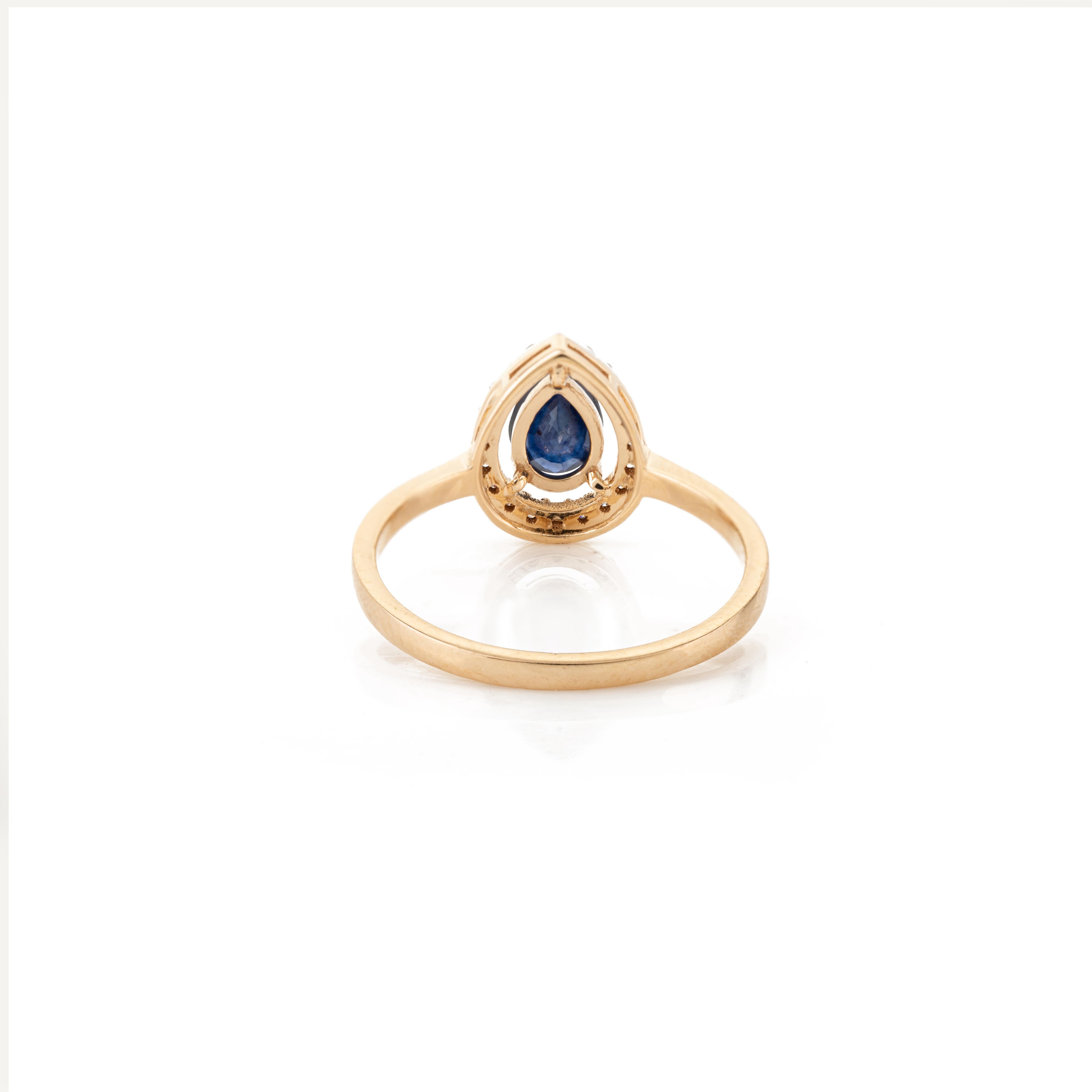 For Sale:  Pear Blue Sapphire Round Diamond Halo Engagement Ring Gift in 18k Yellow Gold 6
