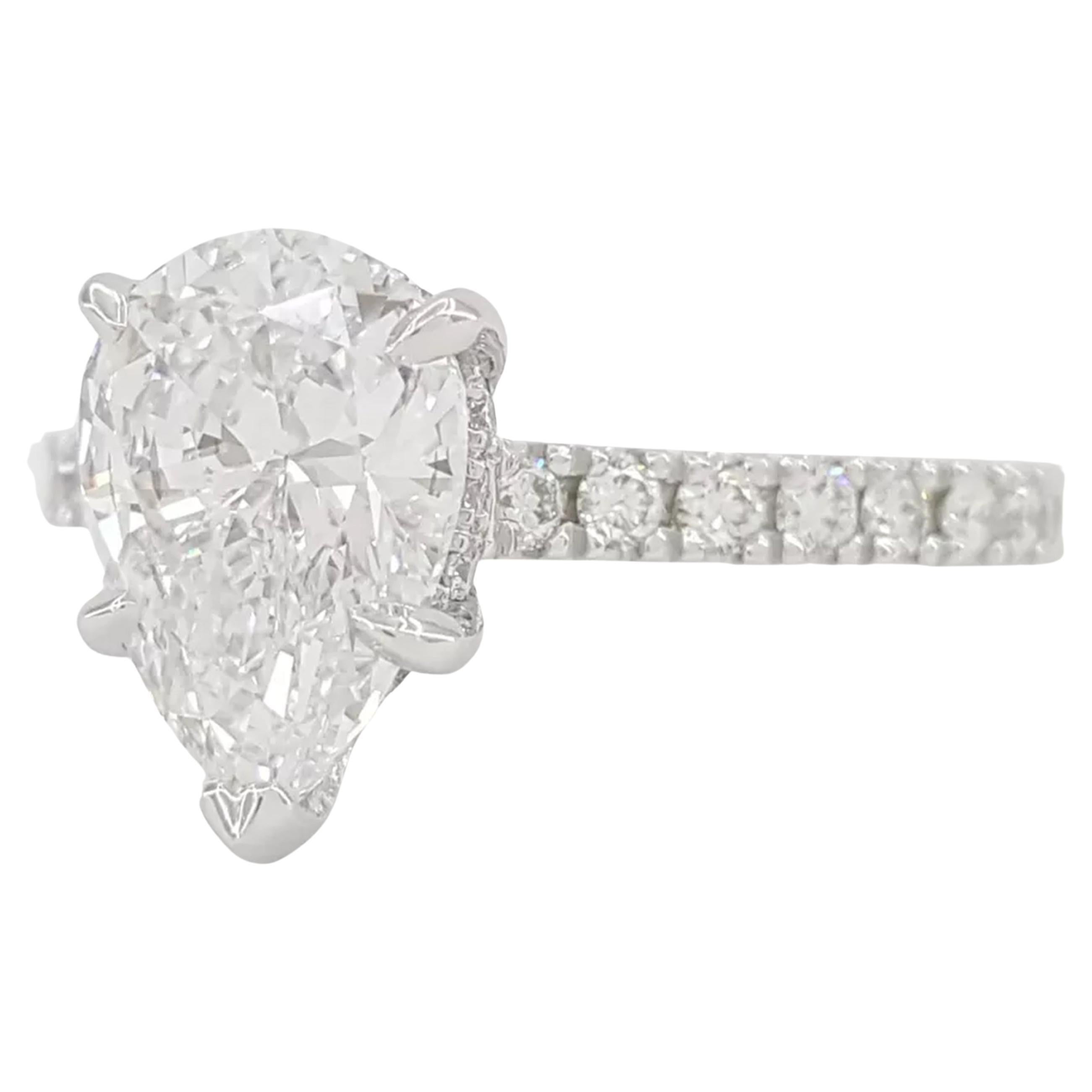 Pear Cut Pear Brilliant Cut Diamond Hidden Halo Engagement Ring For Sale