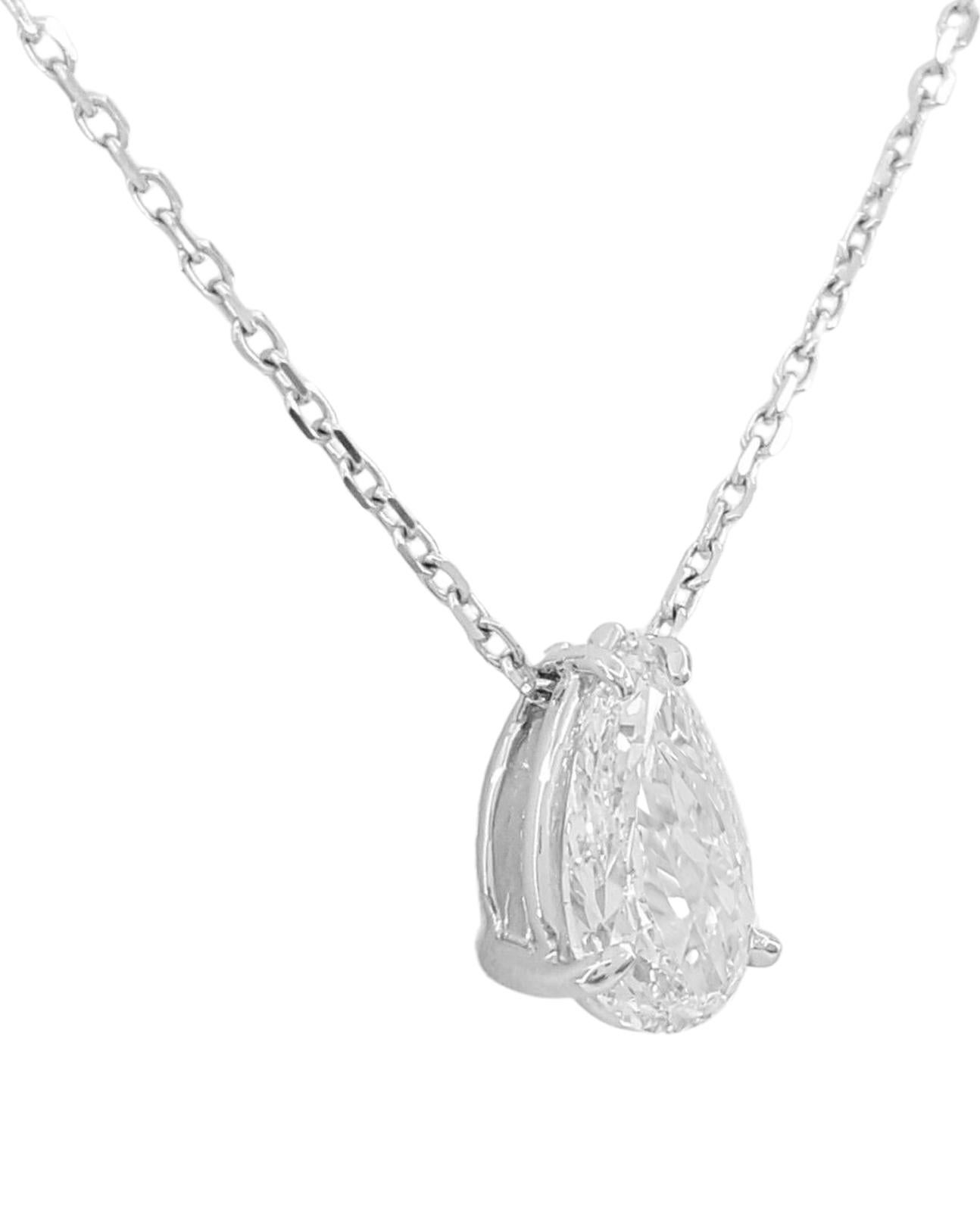  Pear Brilliant Cut Diamond Solitaire Pendant / Necklace 14K White Gold 18