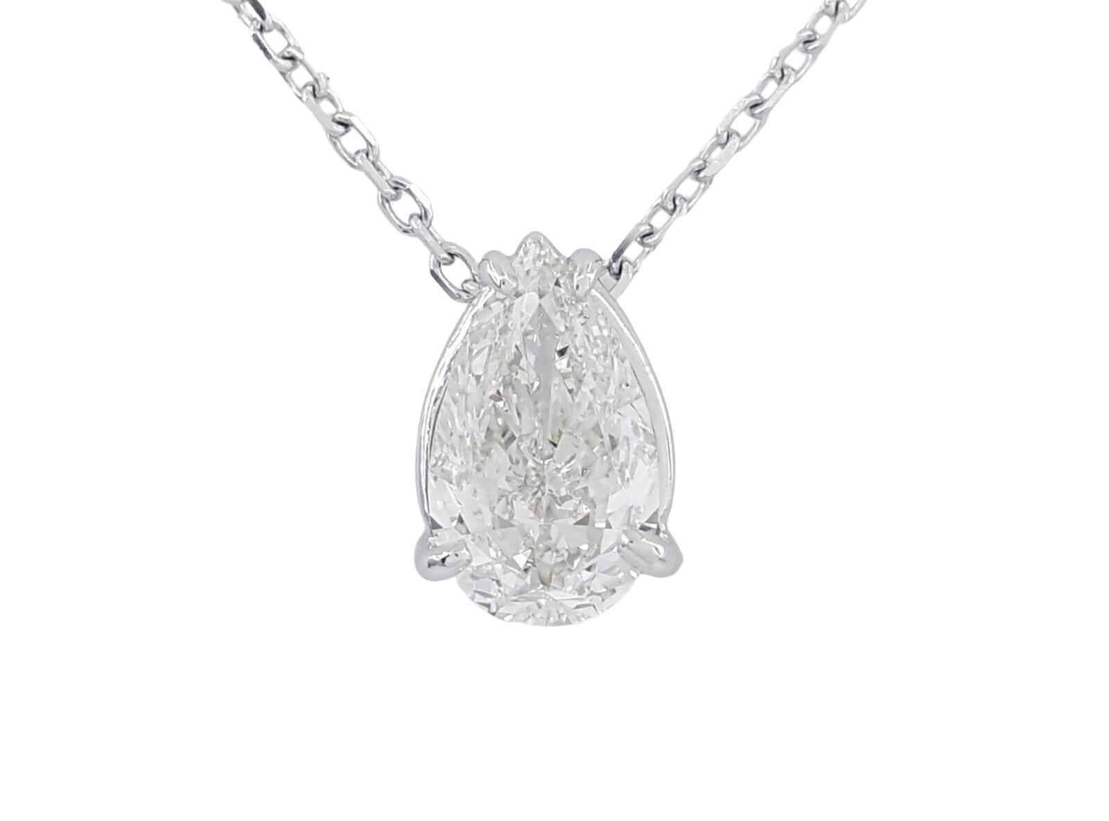 Pear Cut Pear Brilliant Cut Diamond Solitaire Pendant / Necklace 14k White Gold