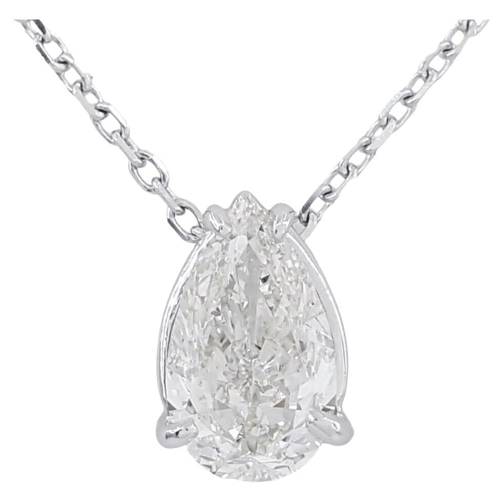 Pear Brilliant Cut Diamond Solitaire Pendant / Necklace 14k White Gold