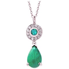 Pear Cabochon Emerald and Diamond Gold Drop Layered Necklace Pendant