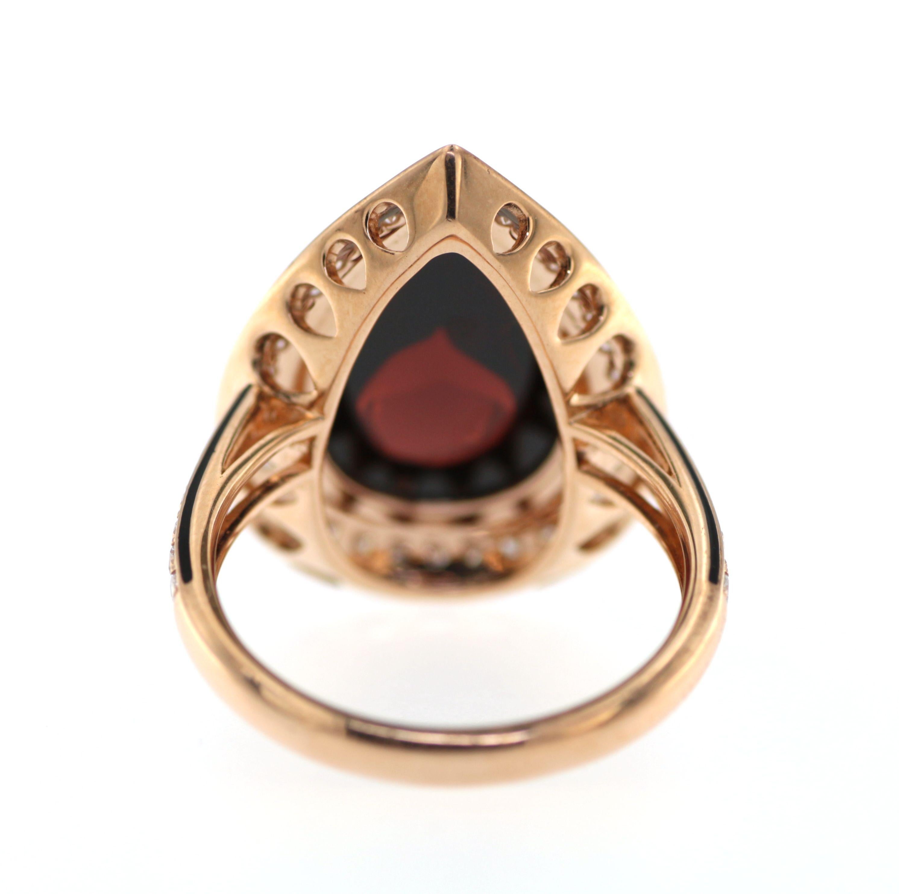Pear Cut Pear Cabochon Red Garnet Diamond Enamel Ring