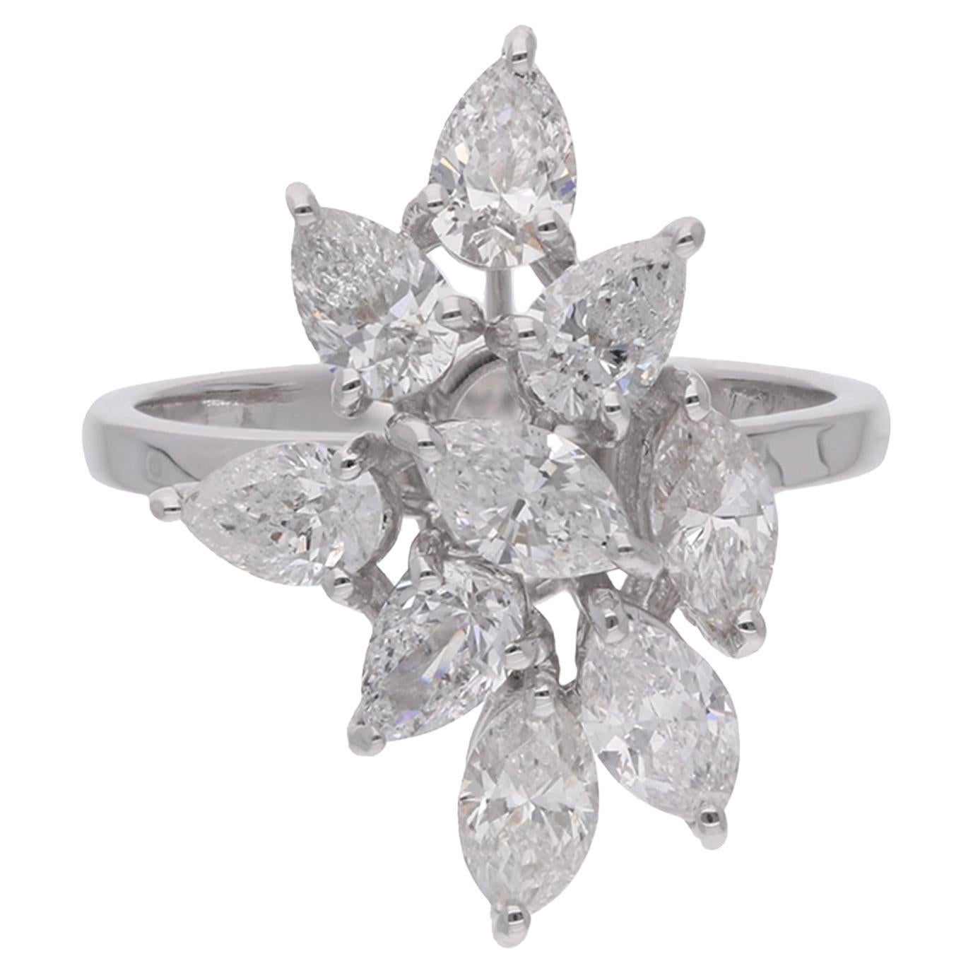 Pear Certified 2.31Ct SI/H Diamond Cluster Ring in 18K White Gold Fine Jewelry