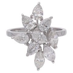 Pear Certified 2.31Ct SI/H Diamond Cluster Ring in 18K White Gold Fine Jewelry
