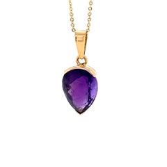 Pear Checker Cut Amethyst Yellow Gold Pendant Necklace