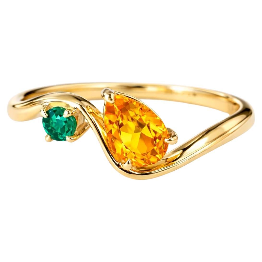 Im Angebot: Ring aus Birnencitrin und Diopsid 14k Gold ()