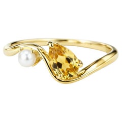 Pear citrine and pearl 14k gold ring