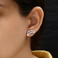 Pear Cluster 1.71 Ct SI/HI Diamond Ear Climber Stud Earrings 18 Karat White Gold