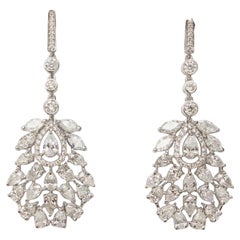 Pear Cluster Drop Natural Diamond Evening Earrings in 14K Solid Gold (Certified)