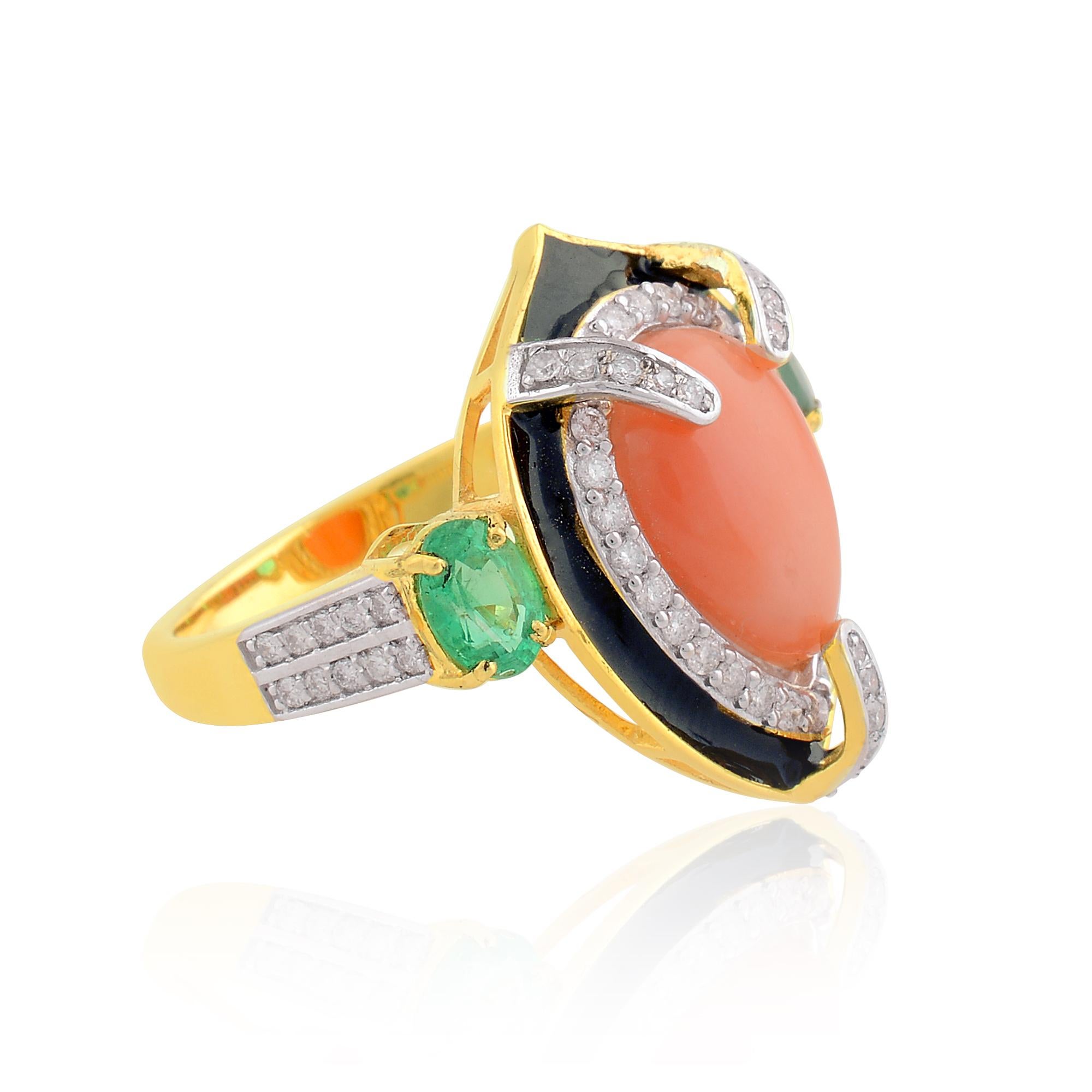 Item Code :- SER-2247A
Gross Wt :- 5.67 gm
Solid 14k Yellow Gold Wt :- 4.91 gm
Natural Diamond Wt :- 0.60 ct  ( AVERAGE DIAMOND CLARITY SI1-SI2 & COLOR H-I )
Emerald & Coral Wt :- 4.31 ct
Ring Size :- 7 US & All size available

✦
