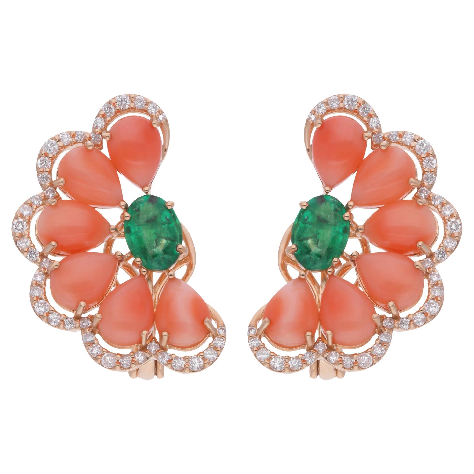 Pendientes de coral pera con diamante de 0,56 quilates Joyas de oro amarillo de 14 quilates