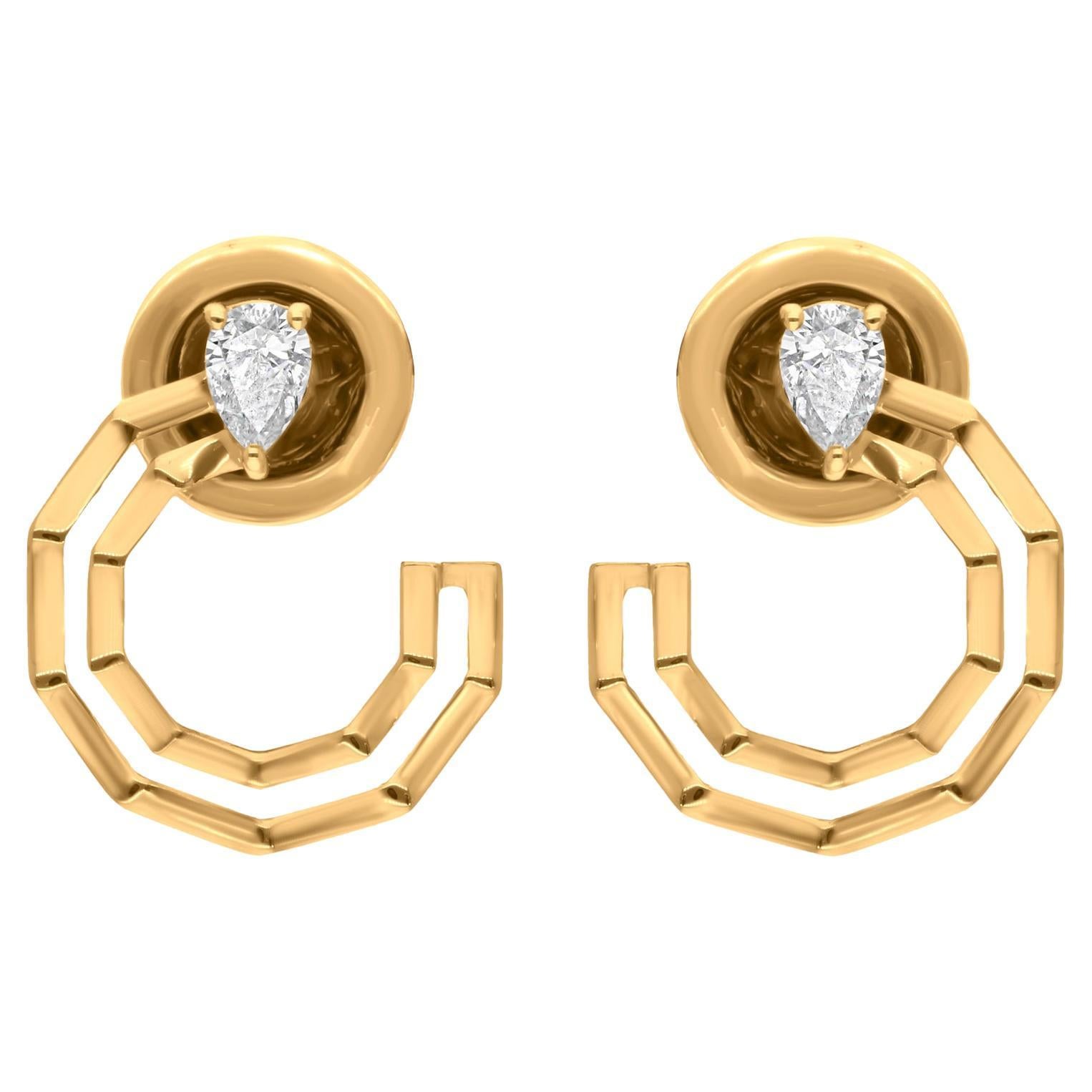 Pear Cut 0.20Ct Certified Diamond Stud Earrings 14K Yellow Gold Handmade Jewelry
