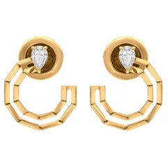 Pear Cut 0.20Ct Certified Diamond Stud Earrings 18K Yellow Gold Handmade Jewelry