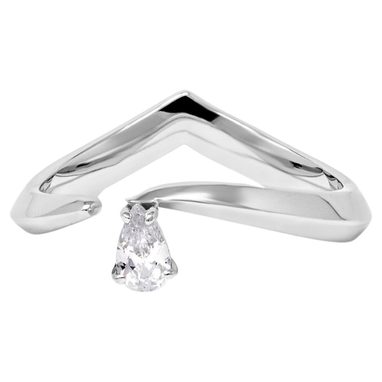 GIA Certified 0.22 Carat Pear-Cut White Diamond Platinum Tear Drop Ring