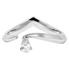 GIA Certified 0.22 Carat Pear-Cut White Diamond Platinum Tear Drop Ring