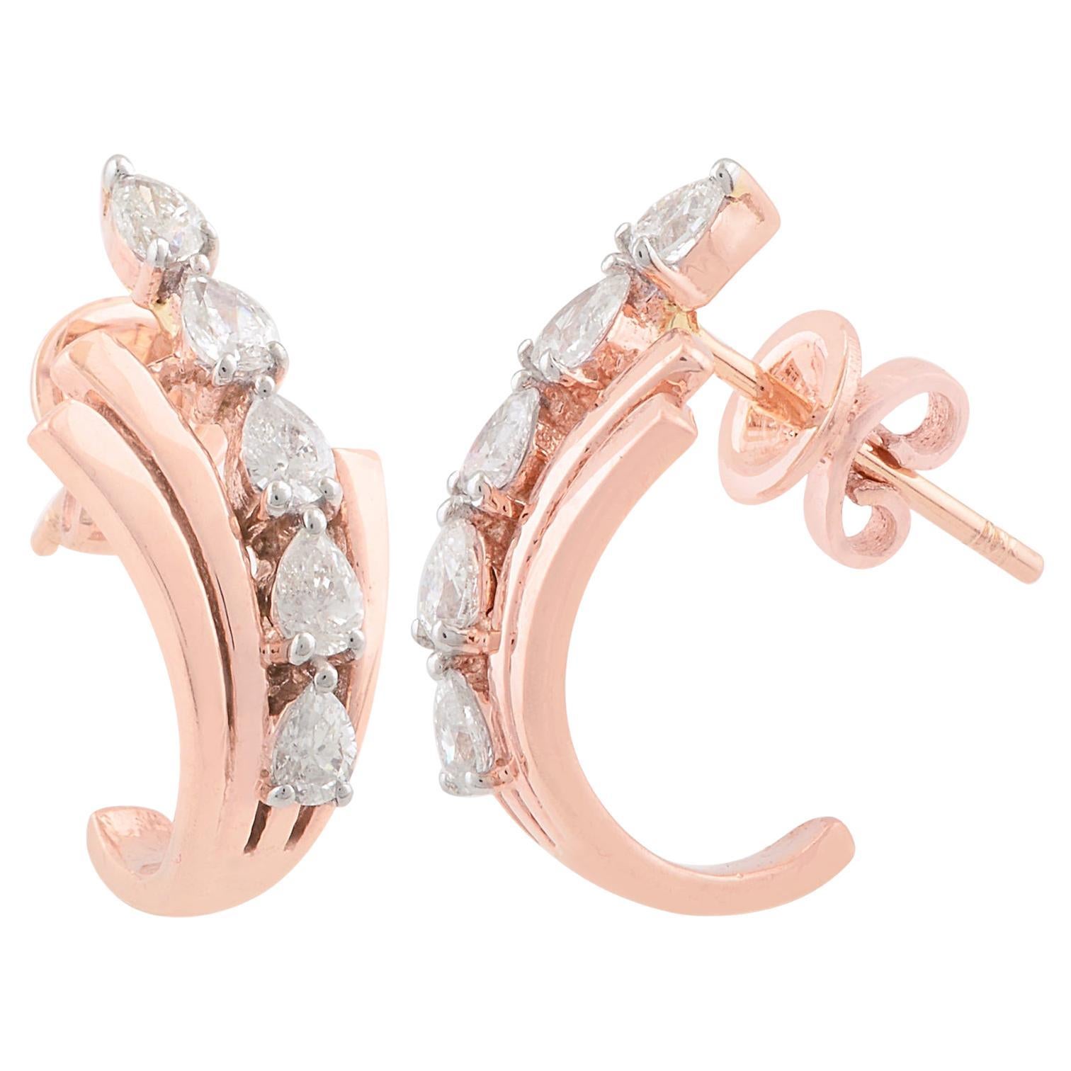 Pear Cut 0.66Ct SI/H Diamond Half Hoop Earrings in 10K Rose Gold Fine Jewelry For Sale