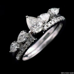 1 Carat Pear Diamond Band Ring Double Layer 18k Solid Gold Anniversary Gift