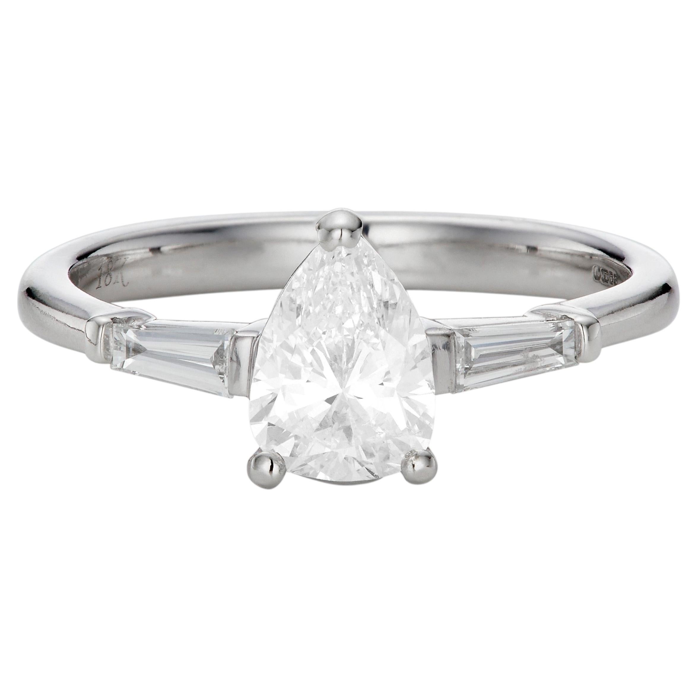 Pear-cut 1.00ct Diamond Solitaire Engagement Ring in 18K White Gold For Sale