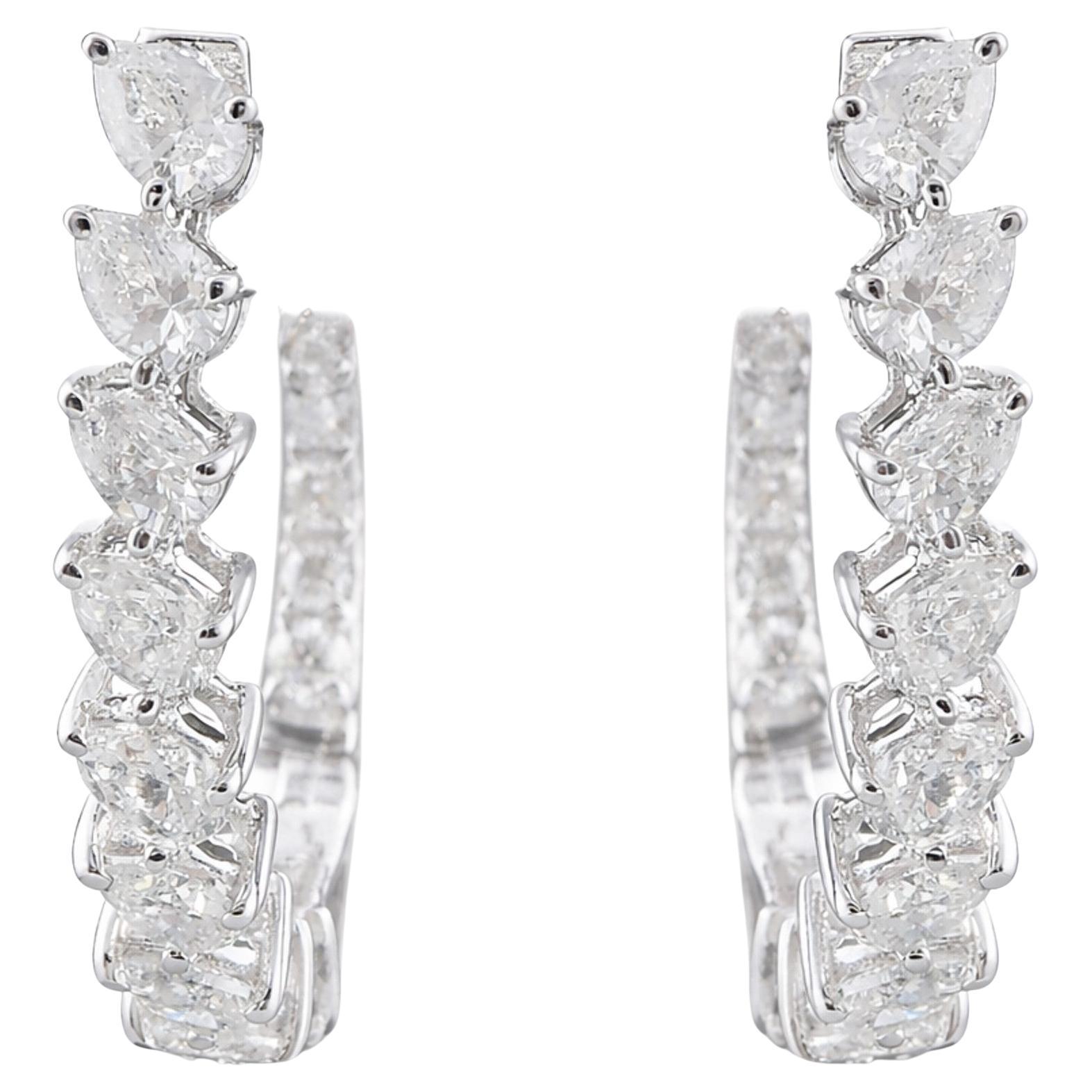 1.02 ct Pear Diamond Inside-Out Hoop Earrings 14K White Gold — Bridal Gift