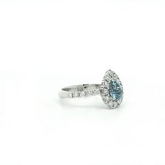 Pear Cut 1.19 total Carat weight Aquamarine and Diamond 18k White Gold Ring