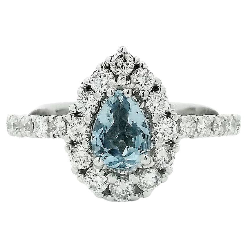 Neuer Ring aus massivem 18-karätigem Weißgold mit einem natürlichen Aquamarin in Birnenform (1,19 Karat) und Diamanten