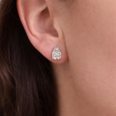 Pear Cut 1.24 Ct Natural Diamond Solitaire Stud Earrings 18k White Gold