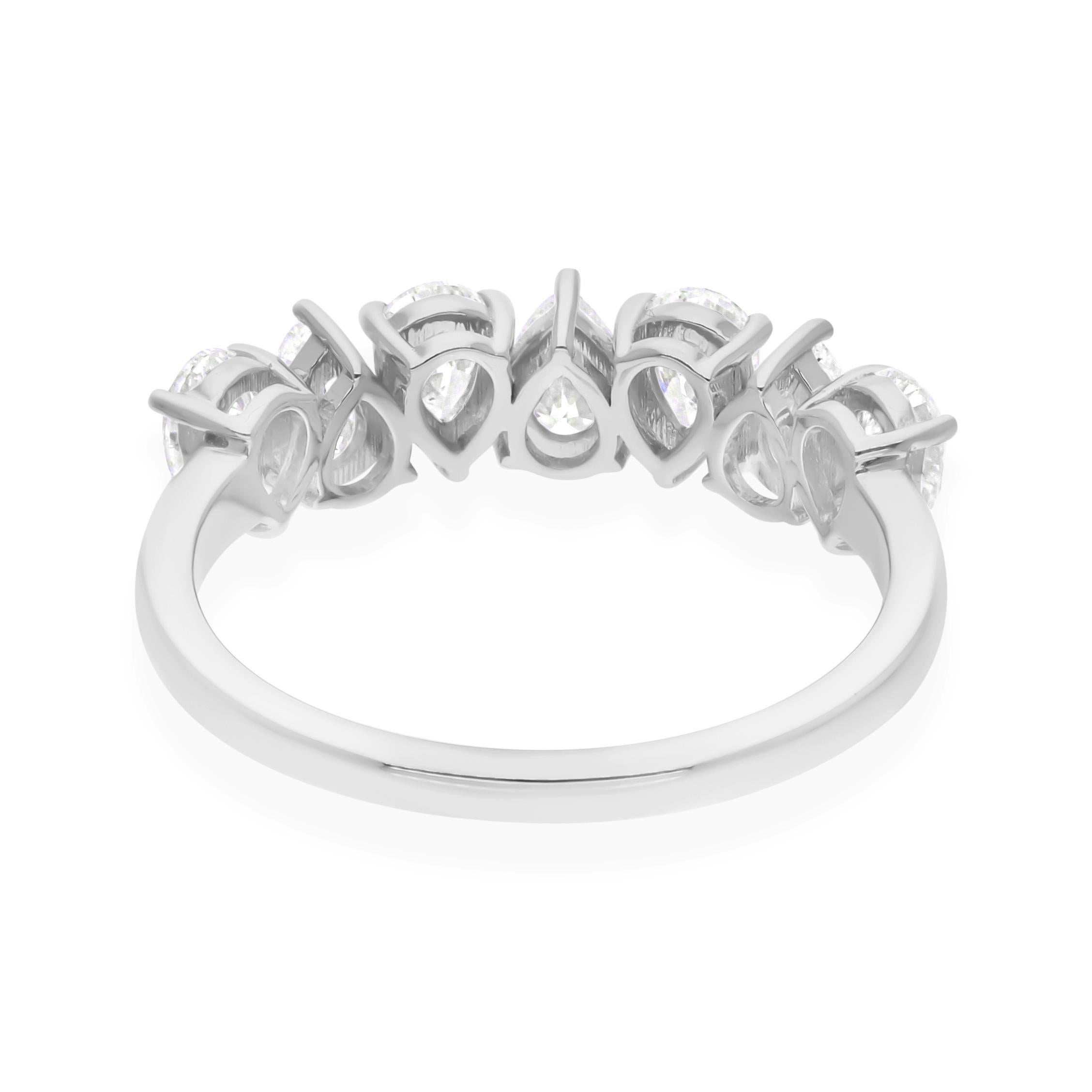 En vente :  Bague demi-éternité en or blanc 14 carats avec diamant naturel taille poire 1,37 carat 6