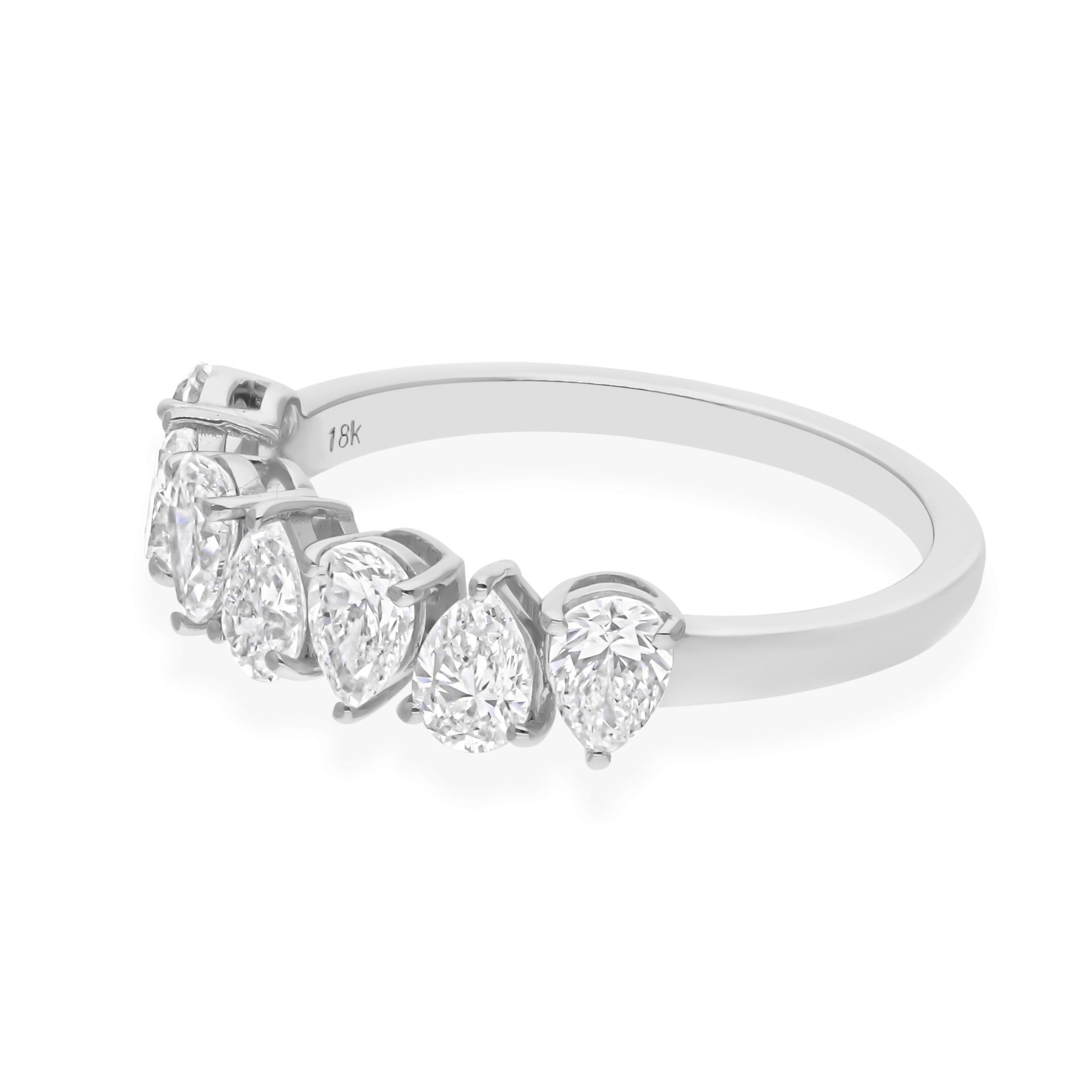 En vente :  Bague demi-éternité en or blanc 14 carats avec diamant naturel taille poire 1,37 carat 7