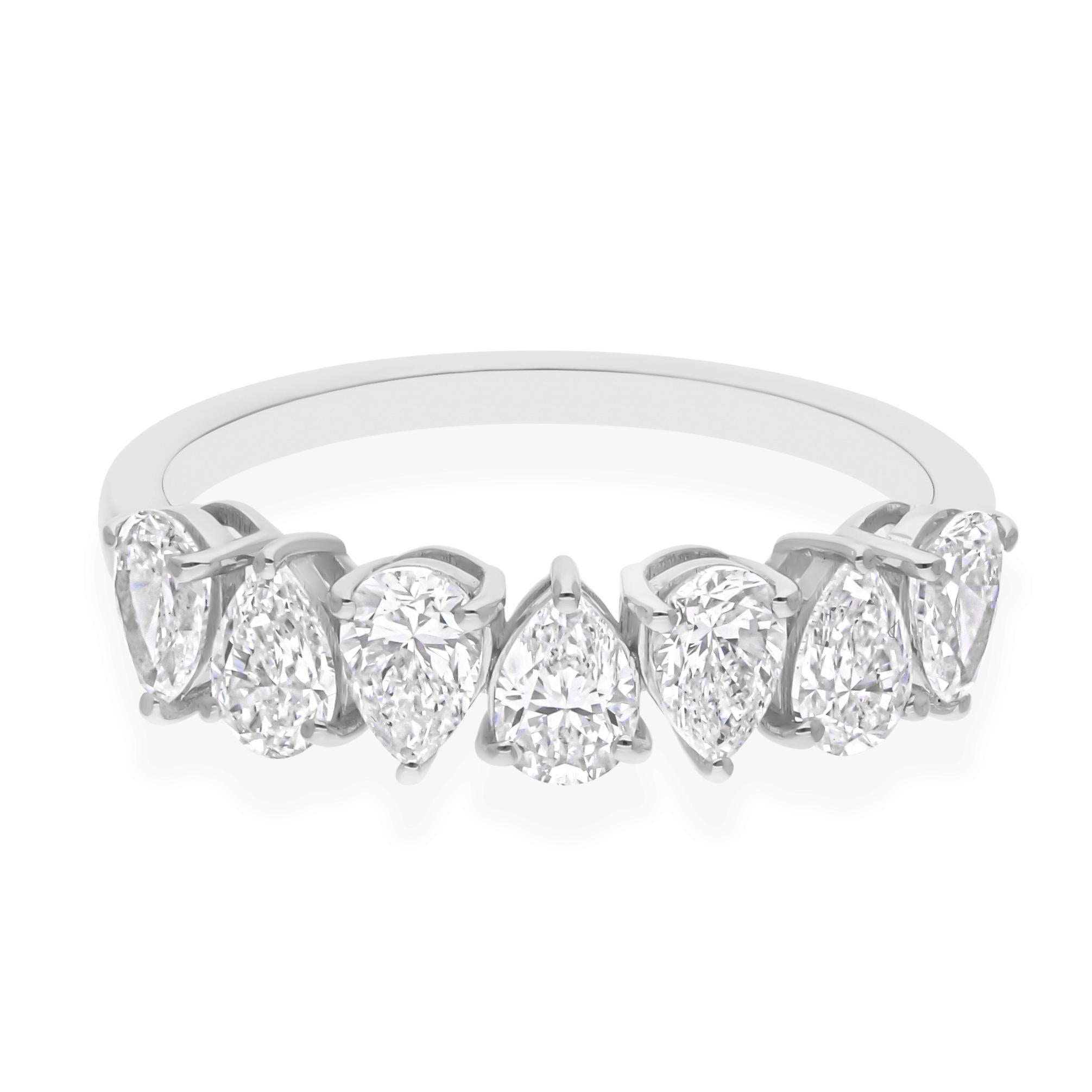 En vente :  Bague demi-éternité en or blanc 14 carats avec diamant naturel taille poire 1,37 carat 8