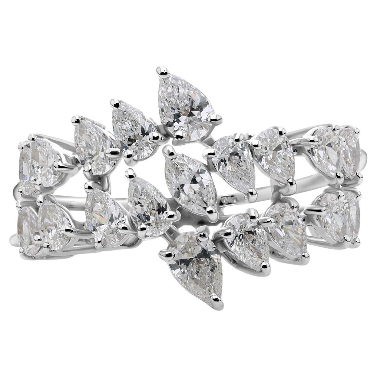 Pear Cut 1.38Ct Natural Diamond Cluster Engagement Ring 14K White Gold Jewelry