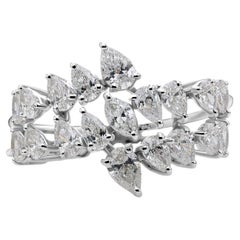 Pear Cut 1.38Ct Natural Diamond Cluster Engagement Ring 14K White Gold Jewelry