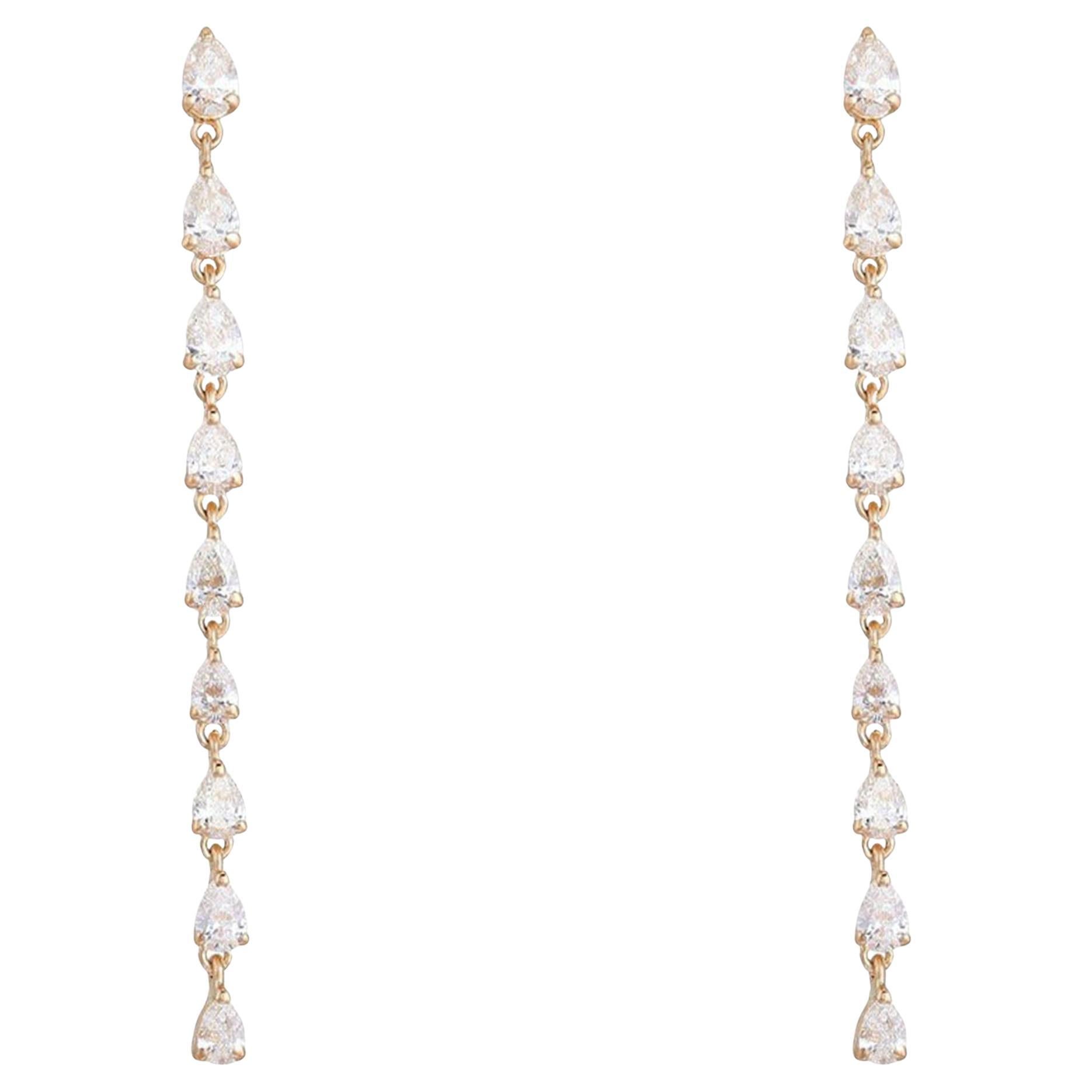 Pear Cut 14K (or 18k upon request) Yellow Gold Linear Drop Earrings For Sale