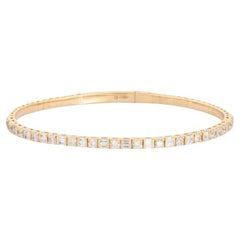 Pulsera Redonda Alternada de Diamantes Baguette en Oro Amarillo de 14 K