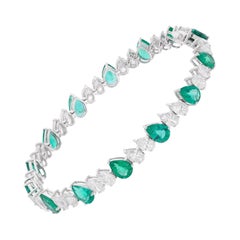 Bracelet de tennis en or blanc 14k, taille poire 16.31 TCW Zambian Emerald Diamonds