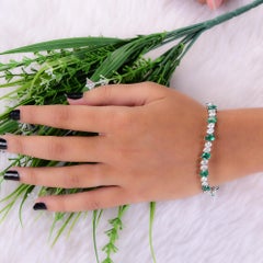 Pear Cut 16.31 TCW Zambian Emerald Diamonds Tennis Bracelet 18k White Gold