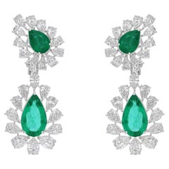 Birnenschliff 16Tcw Sambia Smaragd Halo Diamant baumeln Ohrringe 14K Weißgold