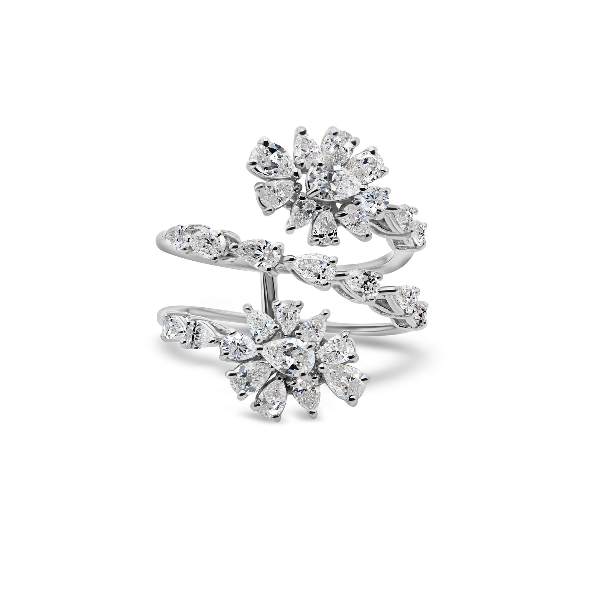 Donna Pear Cut 1.87Ct Natural Diamond Floral Spiral Ring 14K White Gold Fine Jewelry in vendita