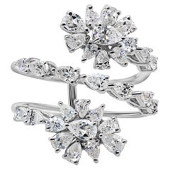 Pear Cut 1.87Ct Natural Diamond Floral Spiral Ring 14K White Gold Fine Jewelry
