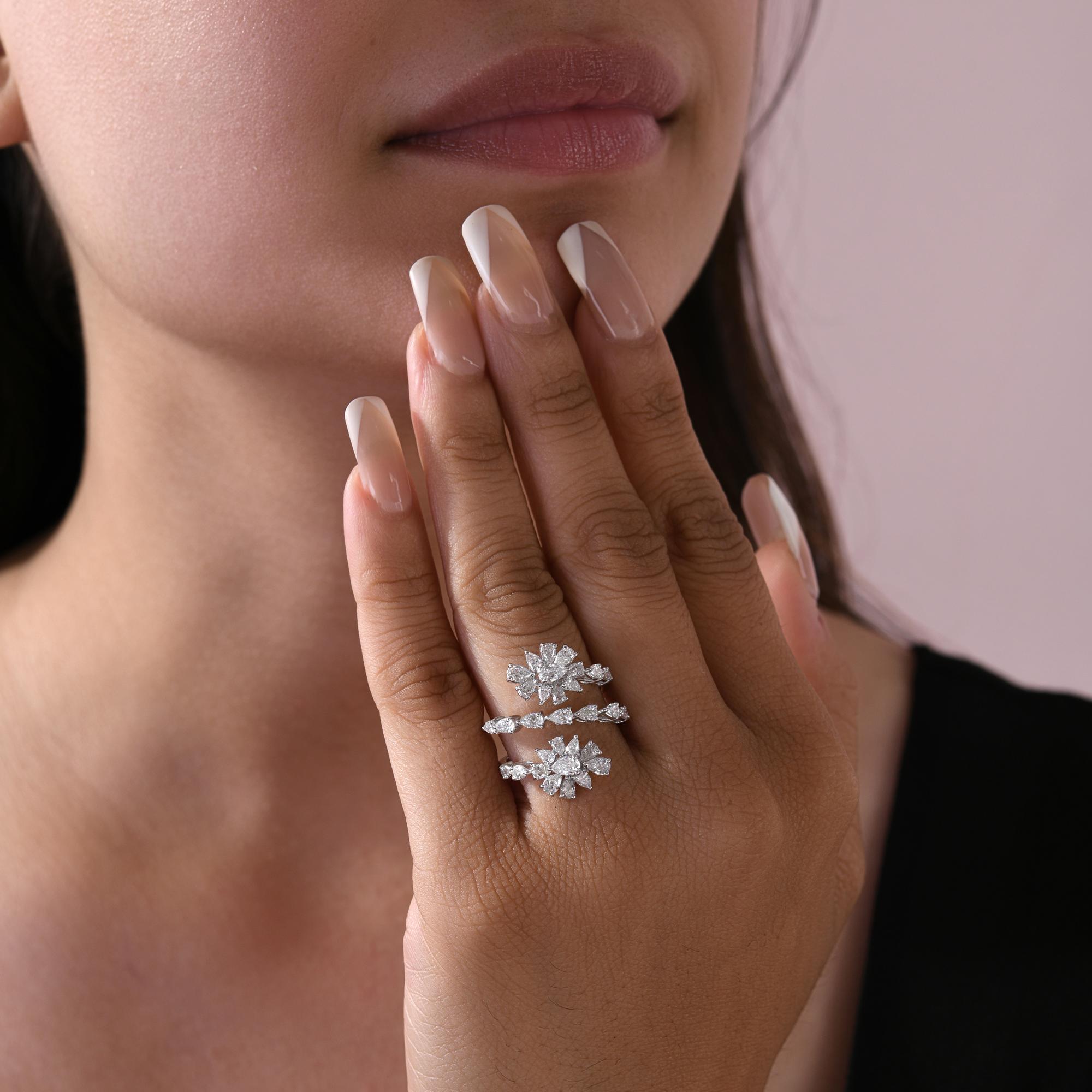 En venta: Pear Cut 1.87Ct Natural Diamond Floral Spiral Ring 18K White Gold Fine Jewelry  2
