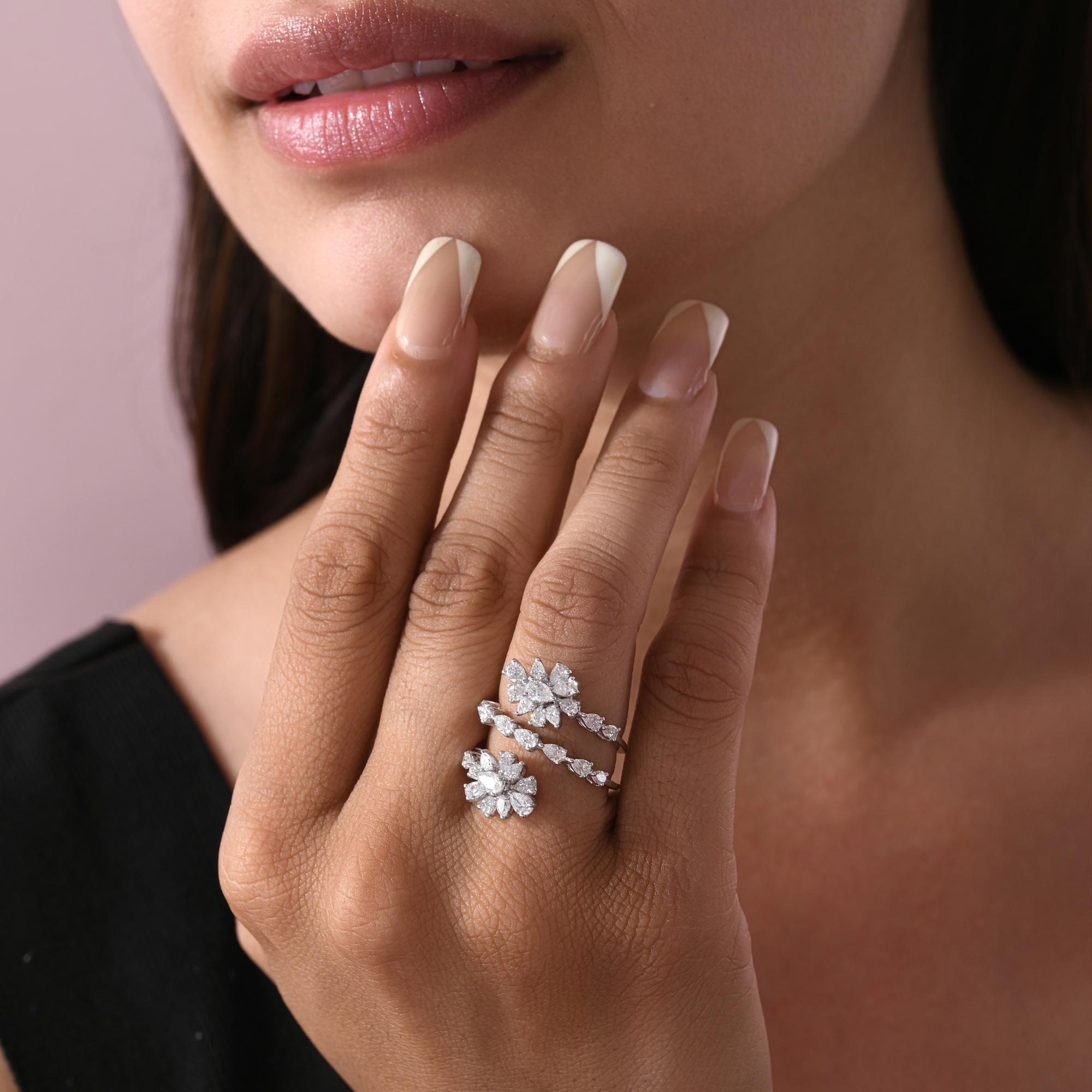 En venta: Pear Cut 1.87Ct Natural Diamond Floral Spiral Ring 18K White Gold Fine Jewelry  5