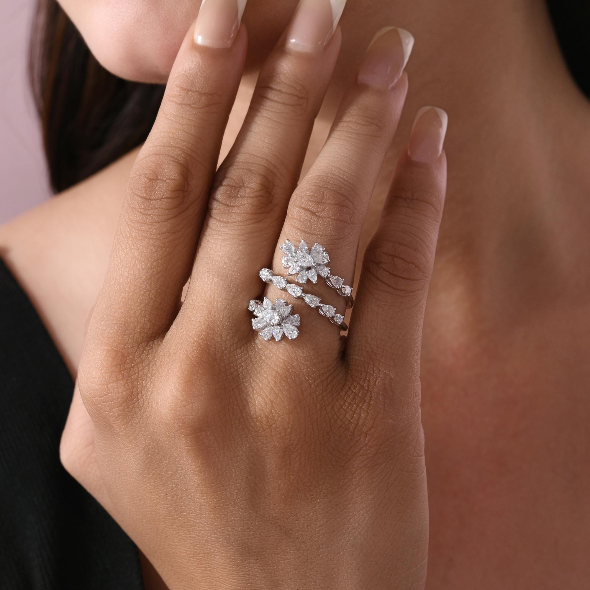 En venta: Pear Cut 1.87Ct Natural Diamond Floral Spiral Ring 18K White Gold Fine Jewelry  6